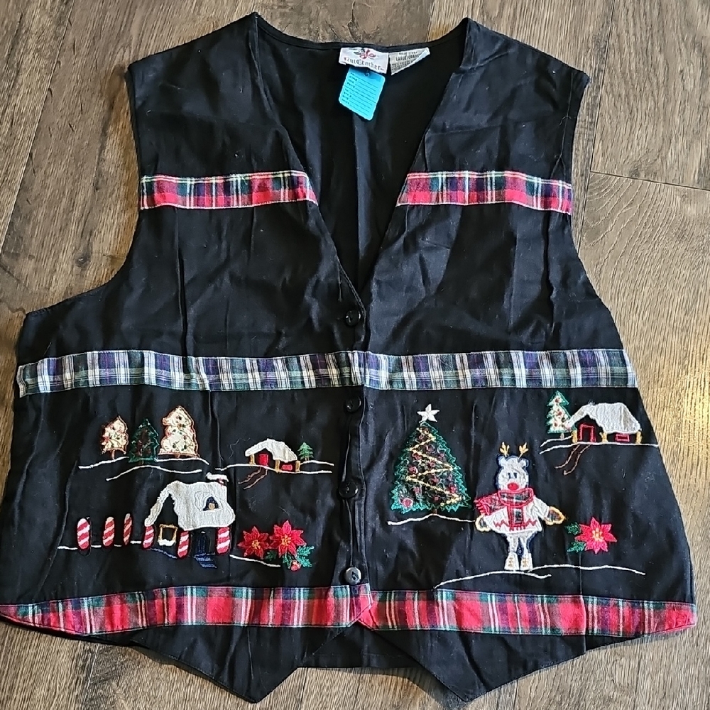 VINTAGE NUTCRACKER Christmas Black Holiday Vest  Embroidered Holiday Large 80s